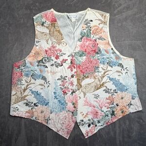 VTG Fitting Image Vest 18 Multicolor Floral Tapestry Jacquard V-Neck Vintage